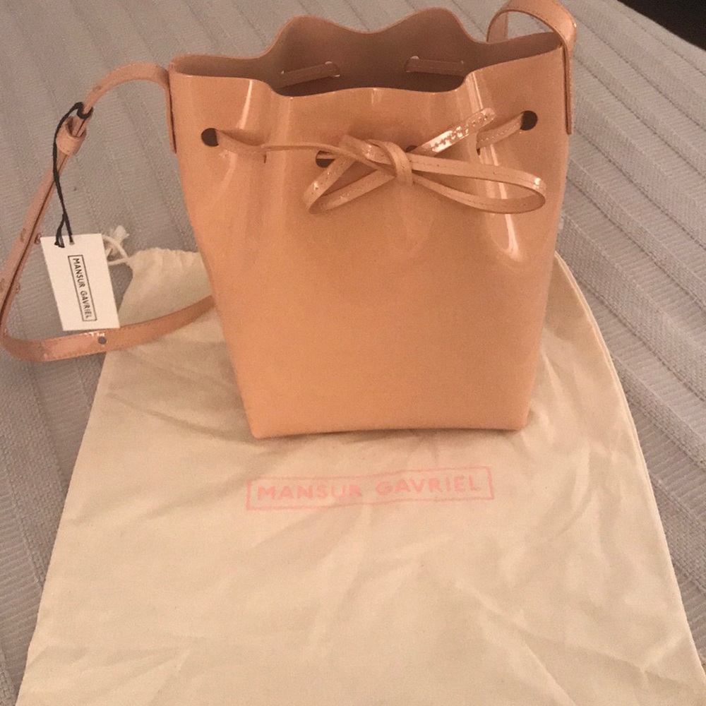 Mansur Gavriel patent mini bucket bag ROSA